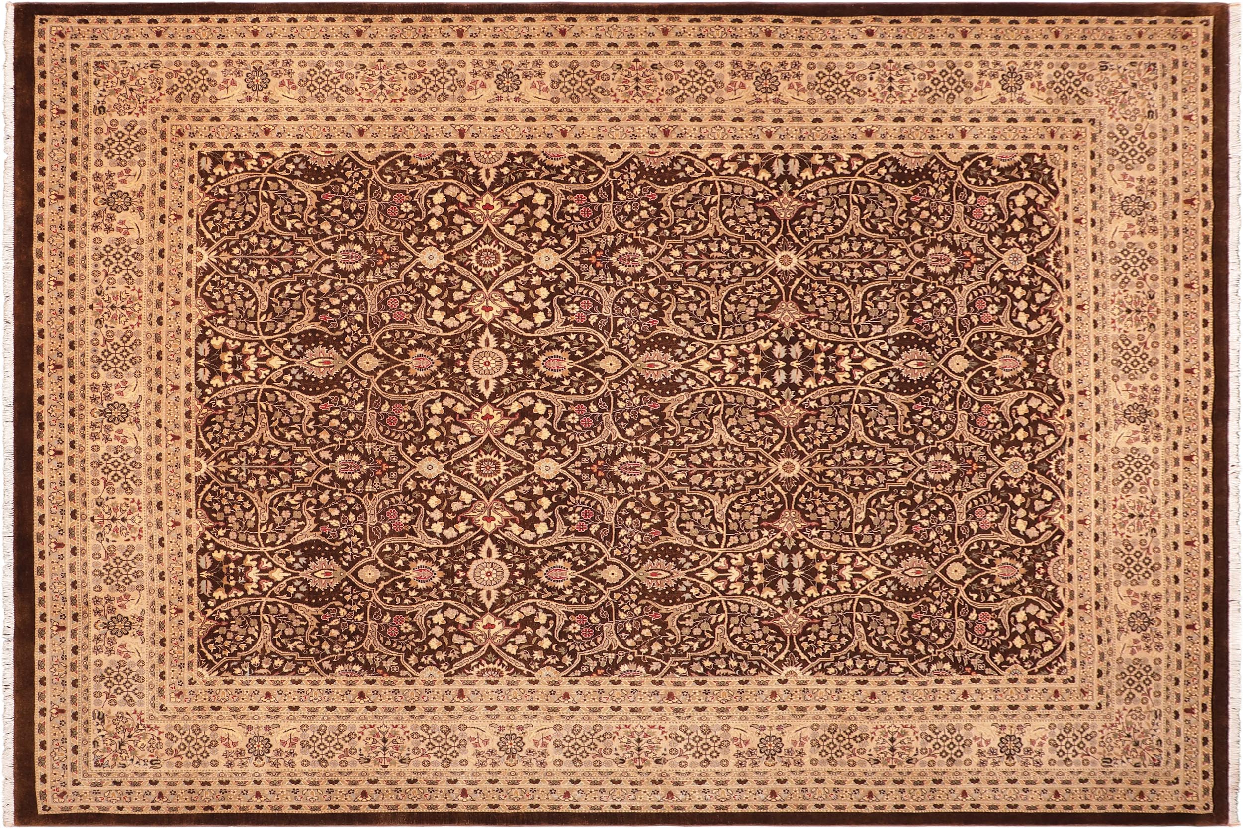 handmade Traditional Tabriz Brown Tan Hand Knotted RECTANGLE 100% WOOL area rug 8' x 10'