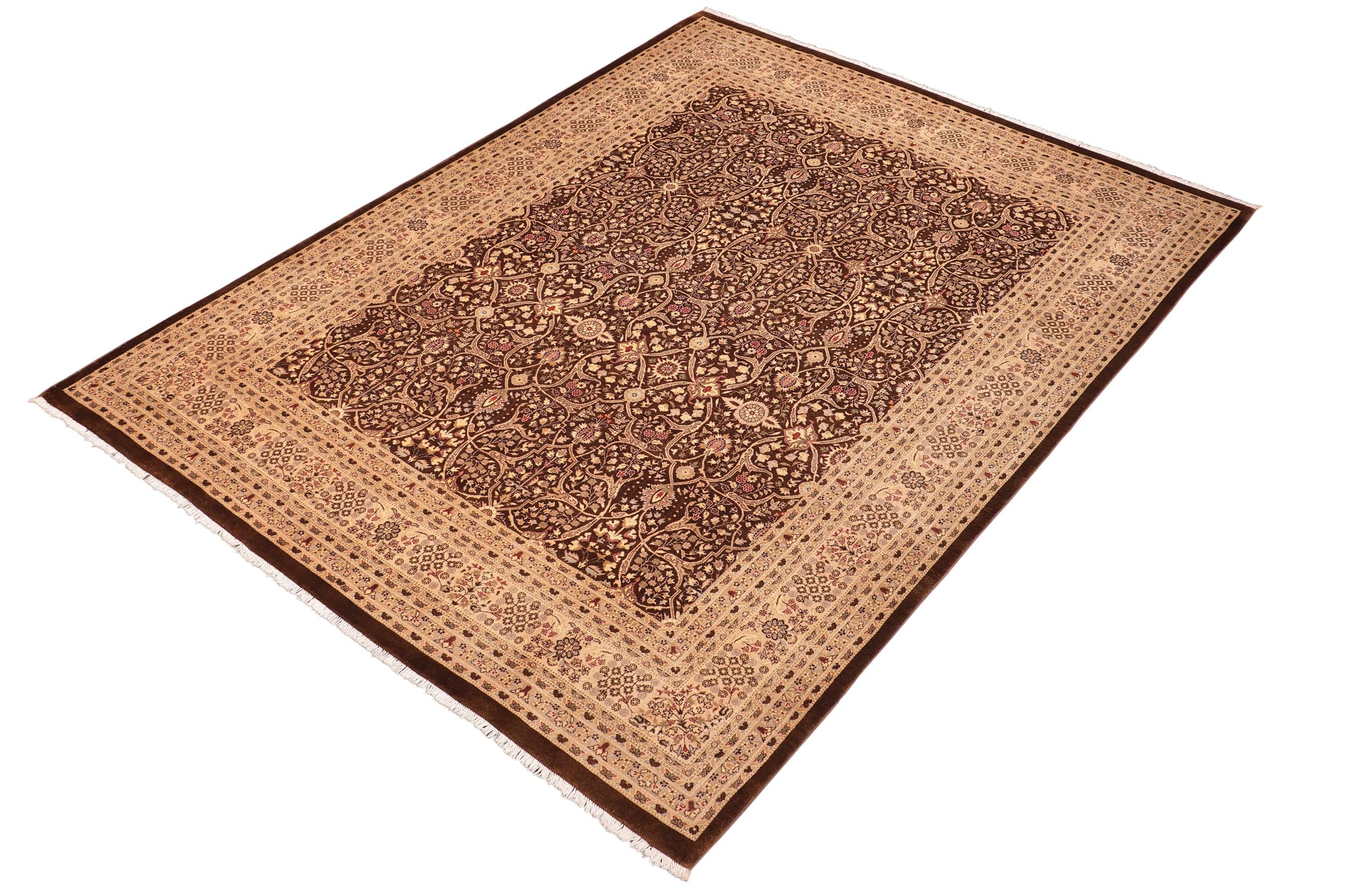 handmade Traditional Tabriz Brown Tan Hand Knotted RECTANGLE 100% WOOL area rug 8' x 10'