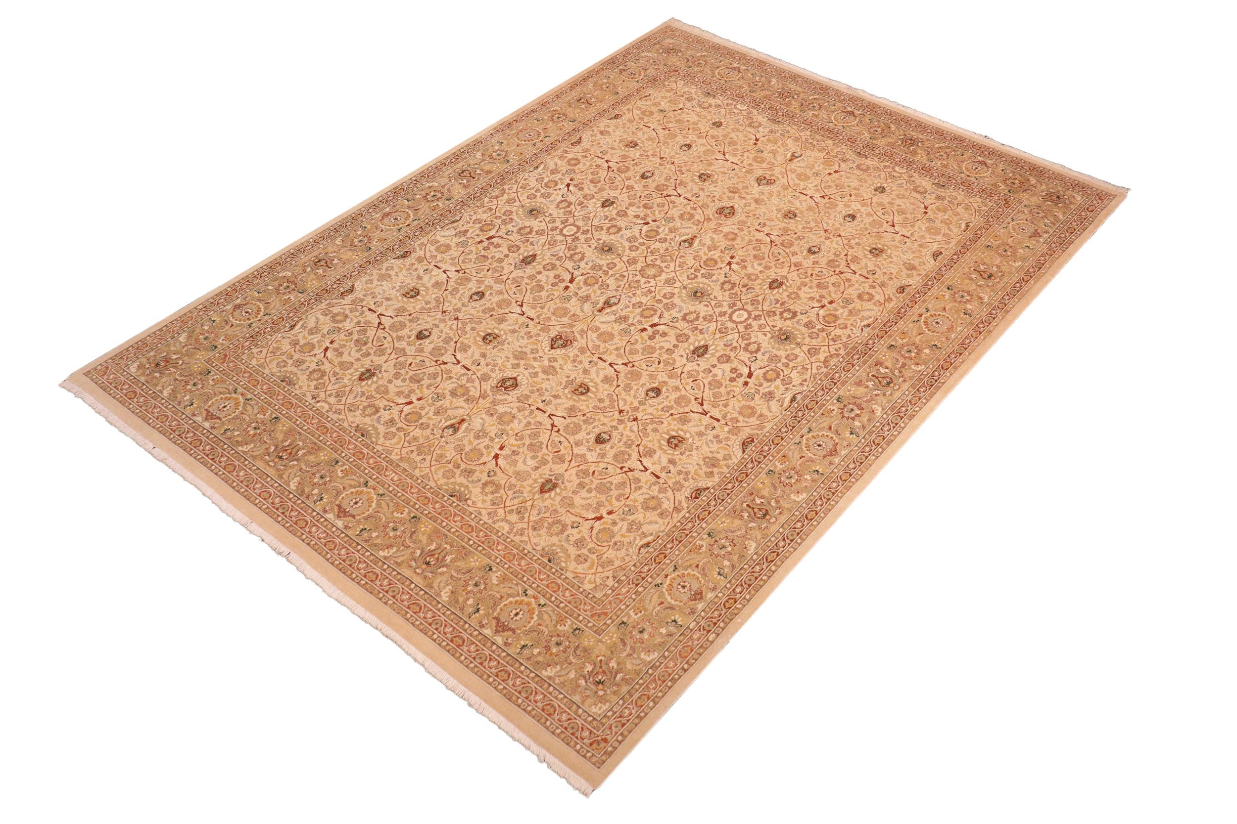 handmade Transitional Taj Ivory Tan Hand Knotted RECTANGLE 100% WOOL area rug 8 x 10