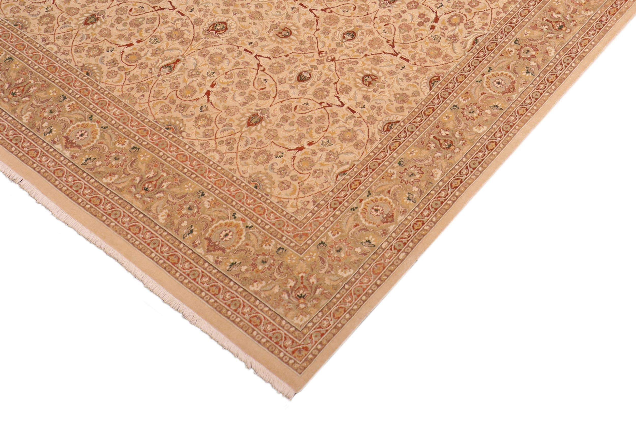 handmade Transitional Taj Ivory Tan Hand Knotted RECTANGLE 100% WOOL area rug 8 x 10