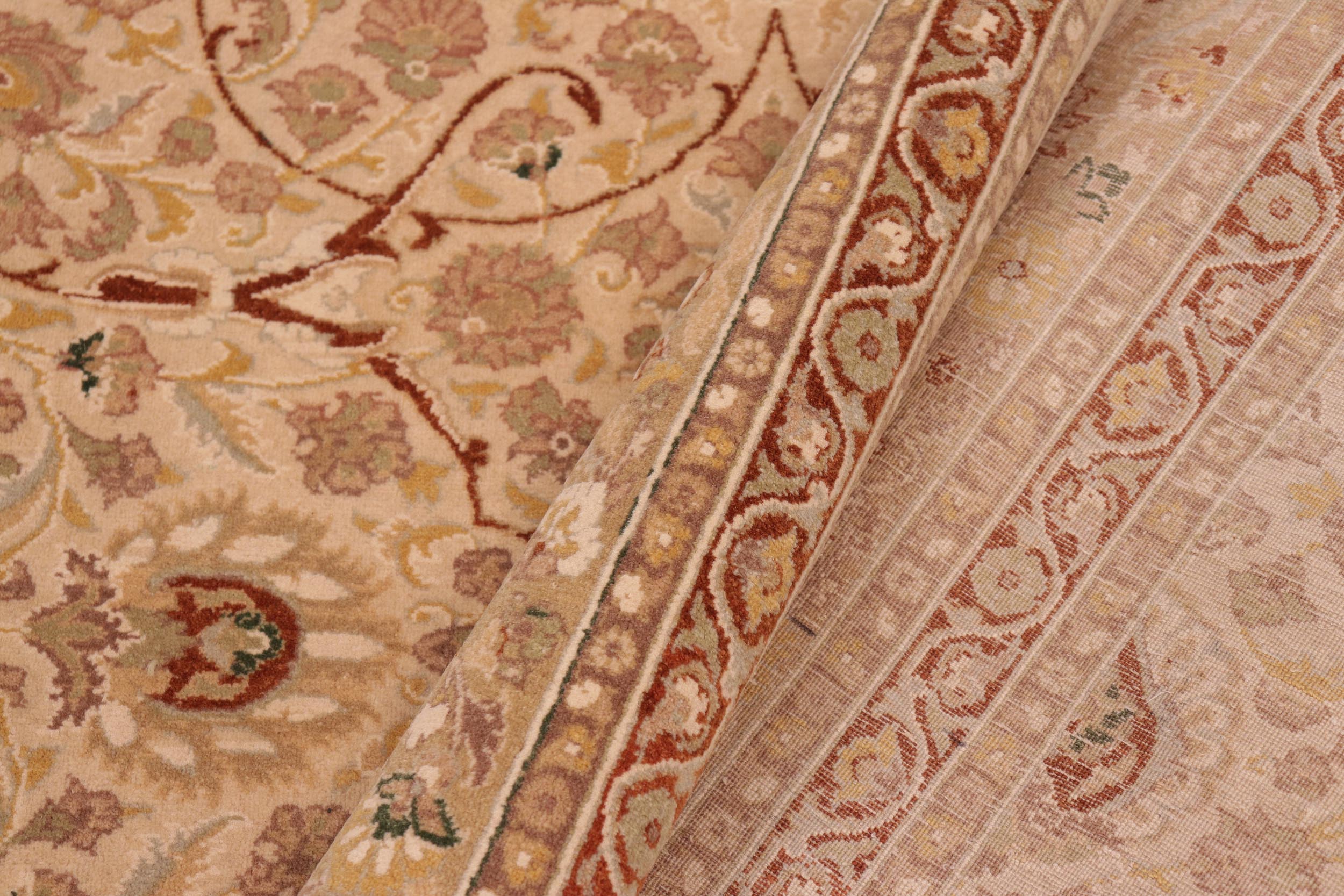 handmade Transitional Taj Ivory Tan Hand Knotted RECTANGLE 100% WOOL area rug 8 x 10