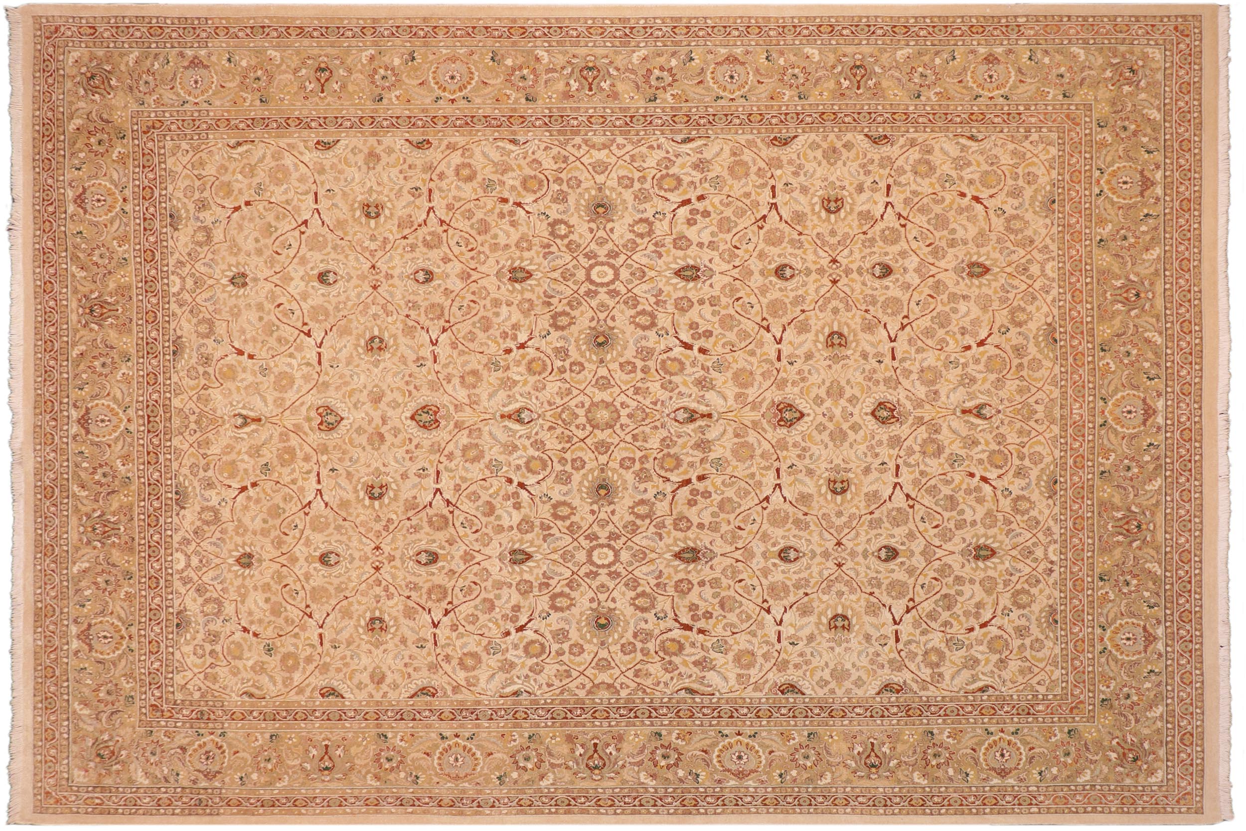 handmade Transitional Taj Ivory Tan Hand Knotted RECTANGLE 100% WOOL area rug 8 x 10