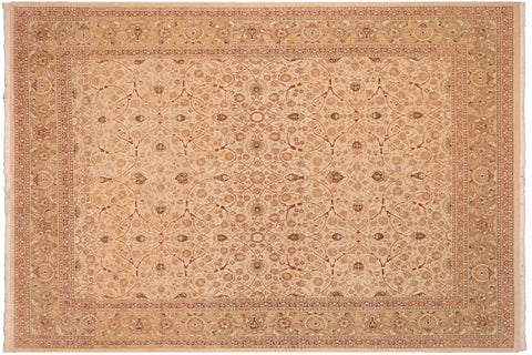 handmade Transitional Taj Ivory Tan Hand Knotted RECTANGLE 100% WOOL area rug 8x10