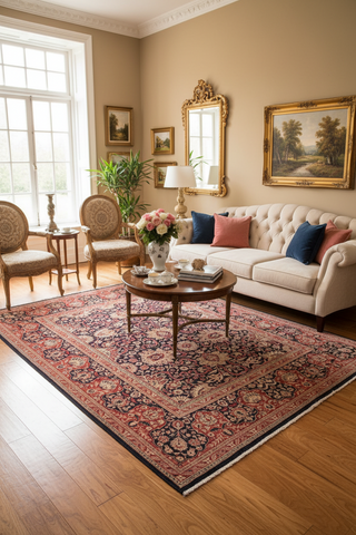handmade Transitional Sultanabad Drk. Blue Red Hand Knotted RECTANGLE 100% WOOL area rug 8x10
