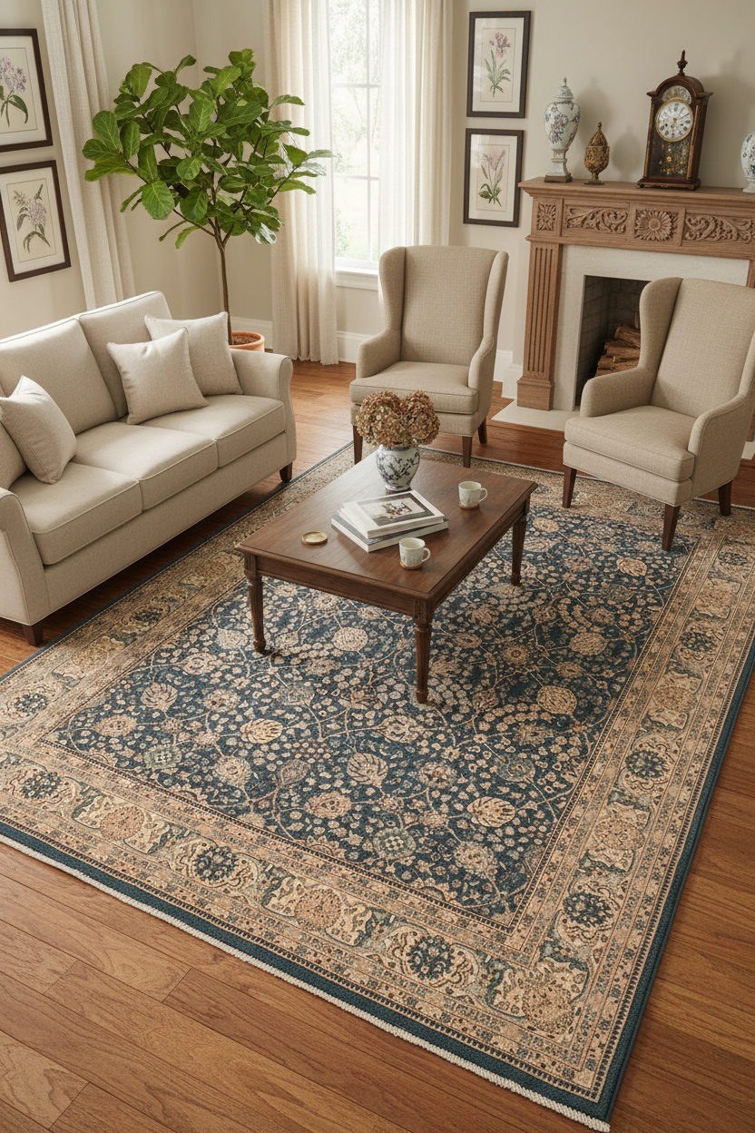 handmade Traditional  Blue Beige Hand Knotted RECTANGLE 100% WOOL area rug 8' x 10'