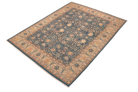 handmade Traditional  Blue Beige Hand Knotted RECTANGLE 100% WOOL area rug 8' x 10'
