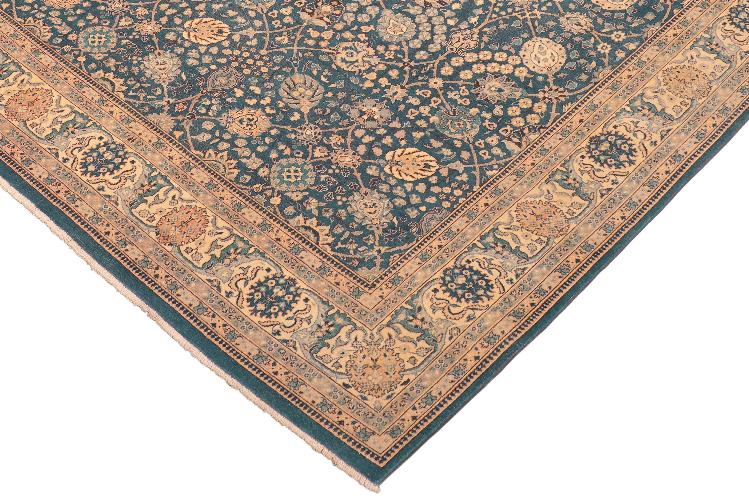 handmade Traditional  Blue Beige Hand Knotted RECTANGLE 100% WOOL area rug 8' x 10'