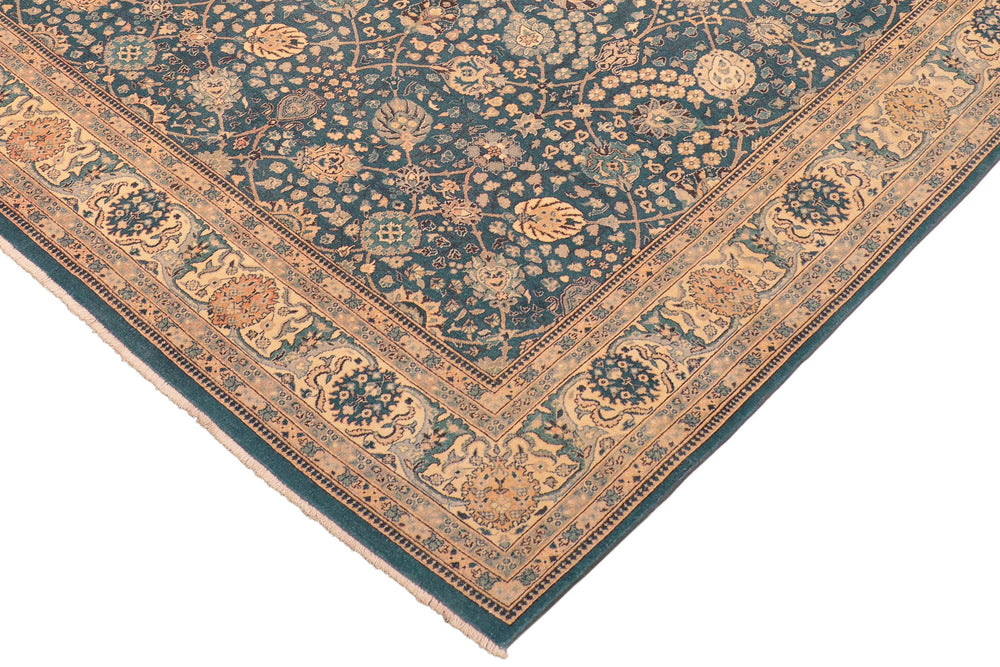 handmade Traditional  Blue Beige Hand Knotted RECTANGLE 100% WOOL area rug 8' x 10'