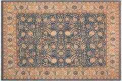 handmade Traditional  Blue Beige Hand Knotted RECTANGLE 100% WOOL area rug 8' x 10'