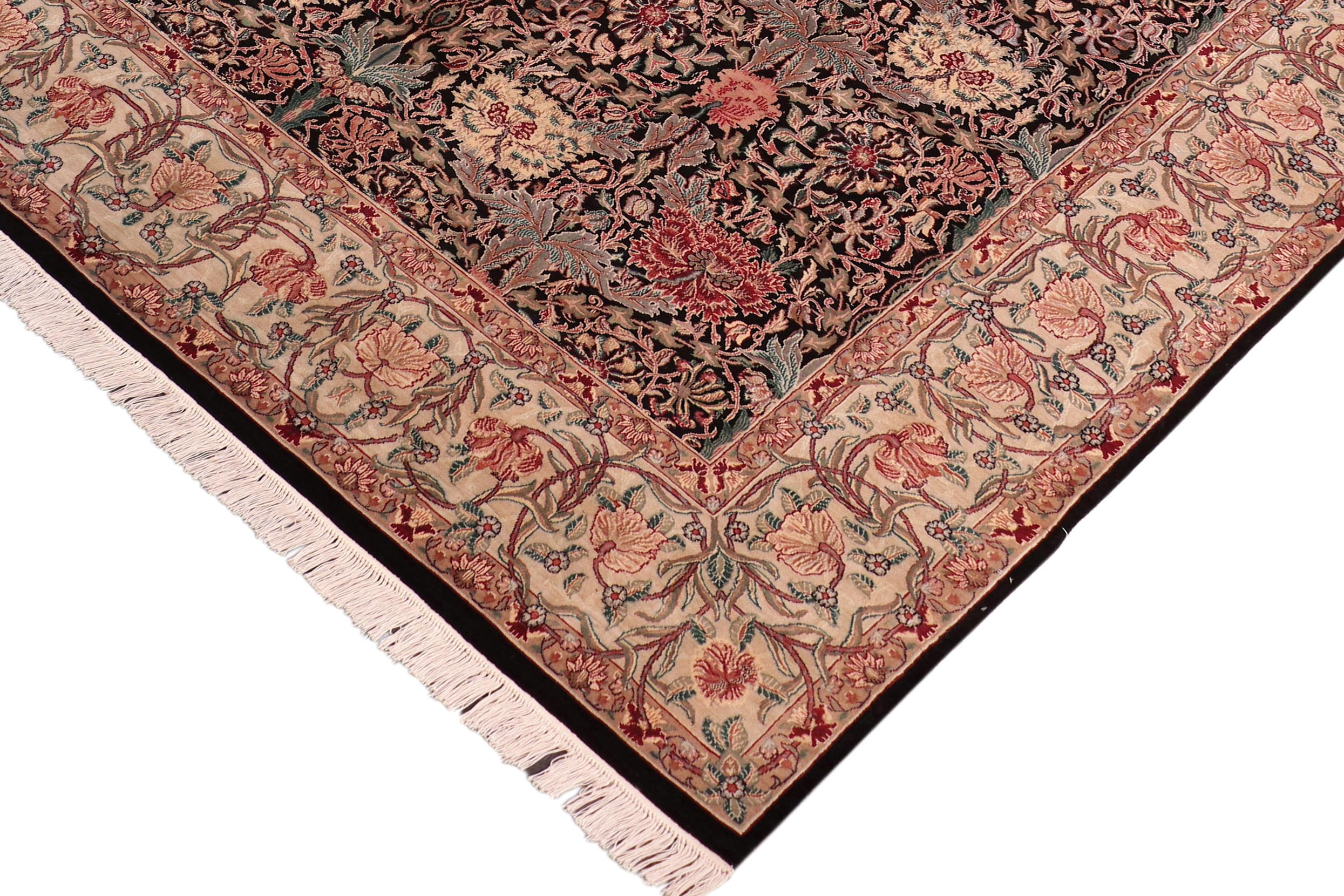 handmade Transitional Hashmi Black Beige Hand Knotted RECTANGLE 100% WOOL area rug 8x10