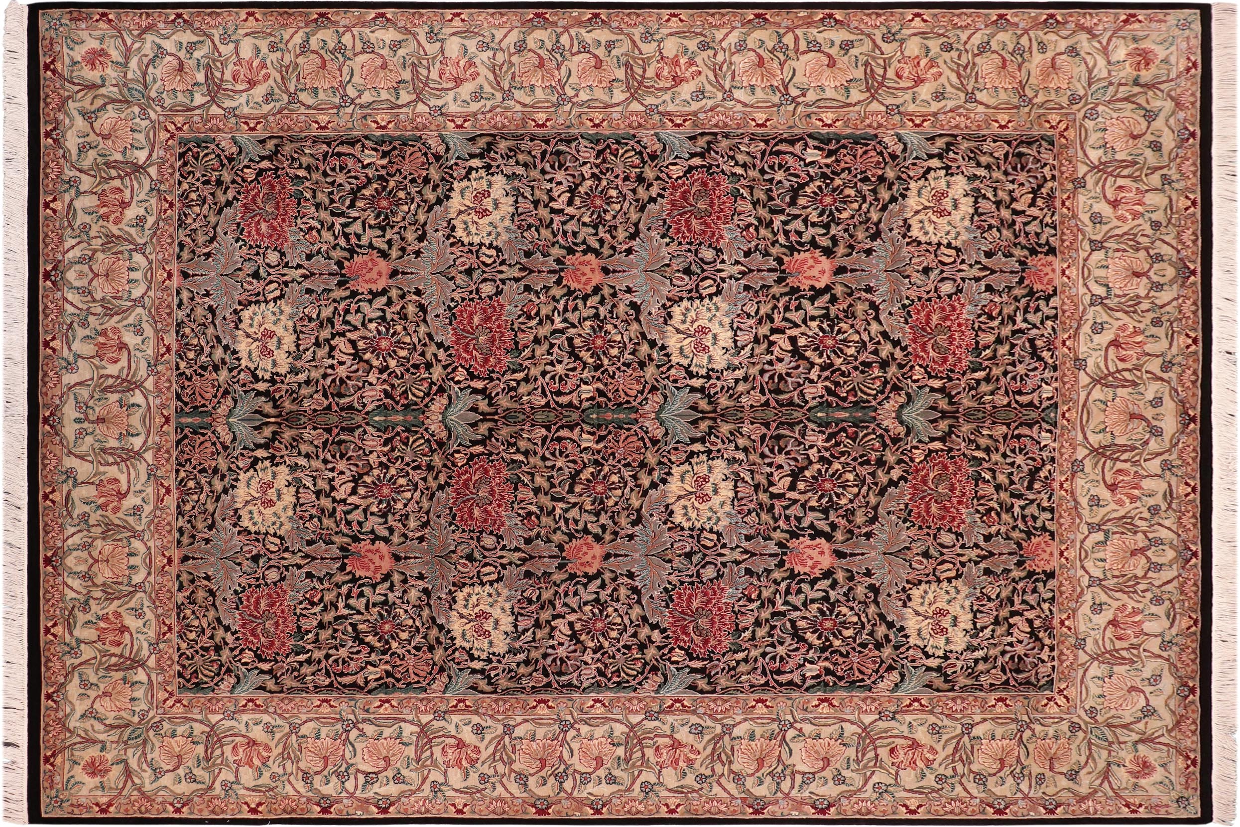 handmade Transitional Hashmi Black Beige Hand Knotted RECTANGLE 100% WOOL area rug 8x10