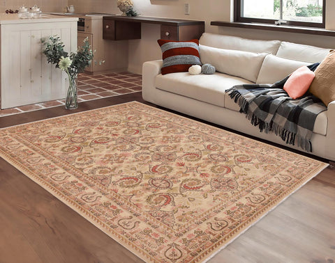 handmade Transitional Kafkaz Beige Pink Hand Knotted RECTANGLE 100% WOOL area rug 9' x 13'