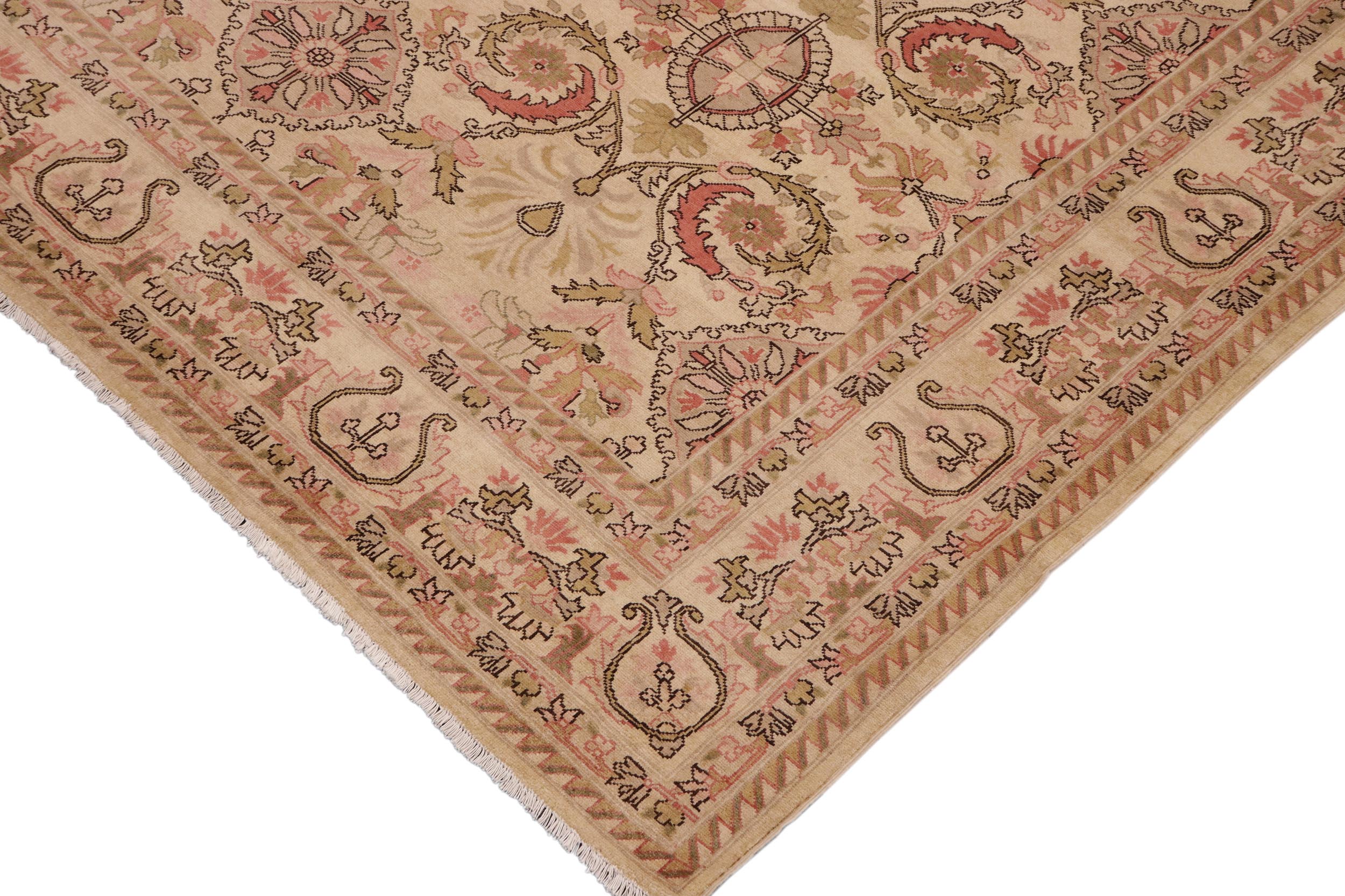 handmade Transitional Kafkaz Beige Pink Hand Knotted RECTANGLE 100% WOOL area rug 9' x 13'