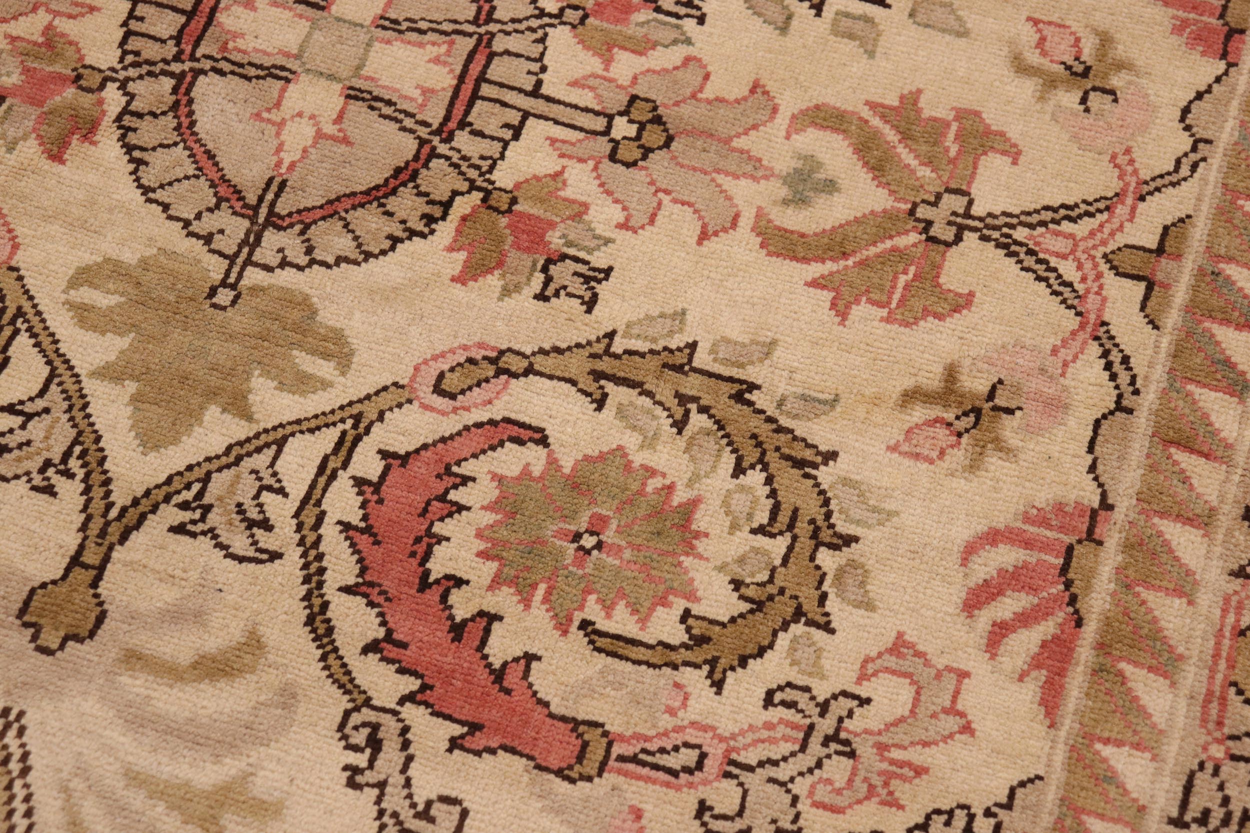 handmade Transitional Kafkaz Beige Pink Hand Knotted RECTANGLE 100% WOOL area rug 9' x 13'