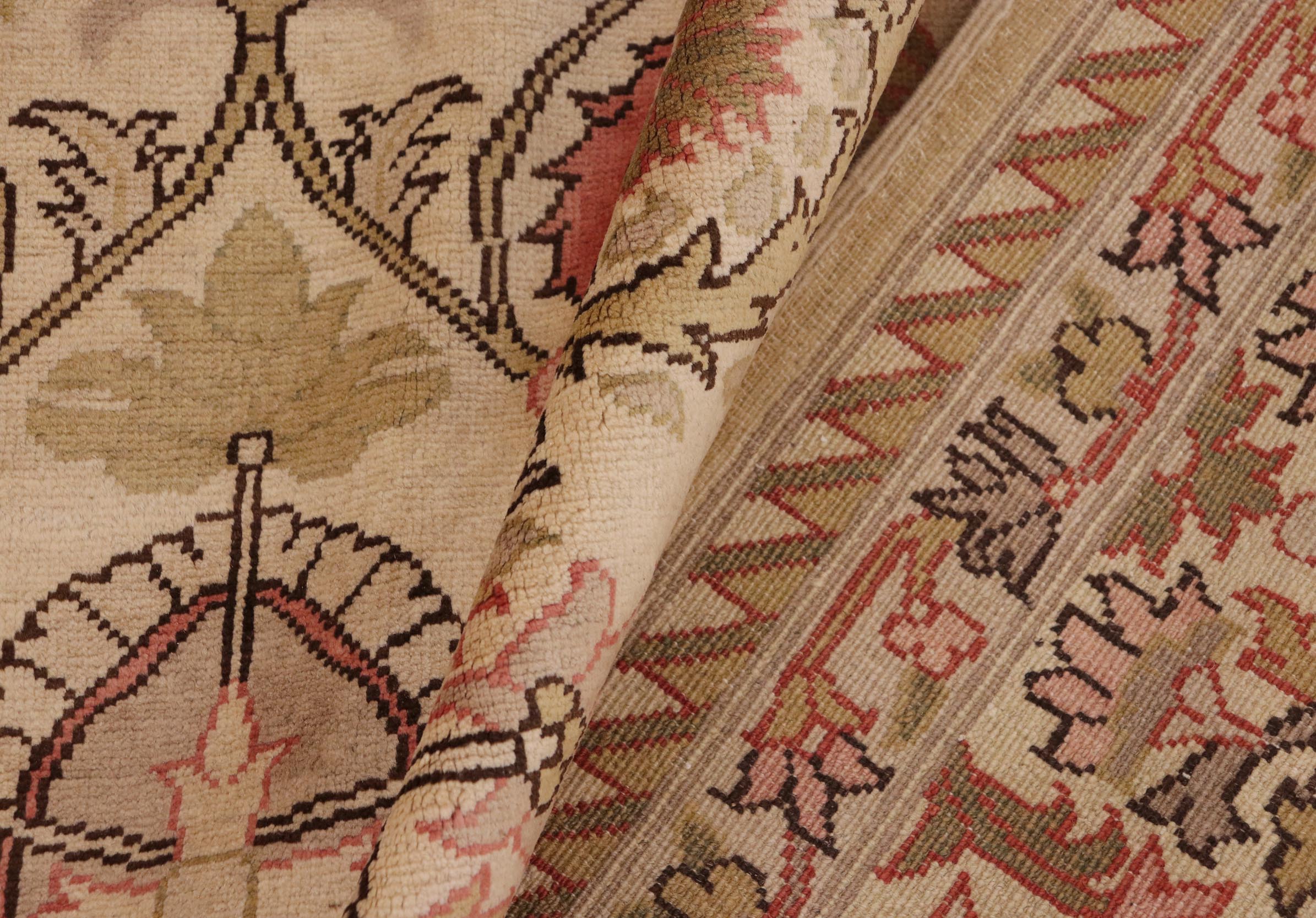 handmade Transitional Kafkaz Beige Pink Hand Knotted RECTANGLE 100% WOOL area rug 9' x 13'