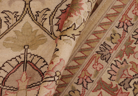 handmade Transitional Kafkaz Beige Pink Hand Knotted RECTANGLE 100% WOOL area rug 9' x 13'