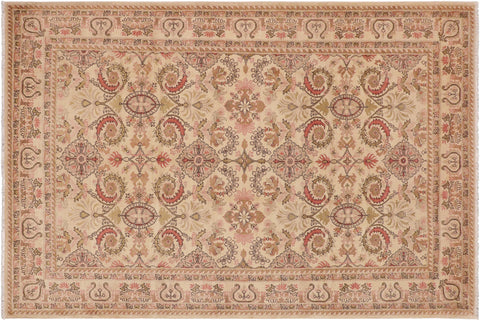 handmade Transitional Kafkaz Beige Pink Hand Knotted RECTANGLE 100% WOOL area rug 9' x 13'