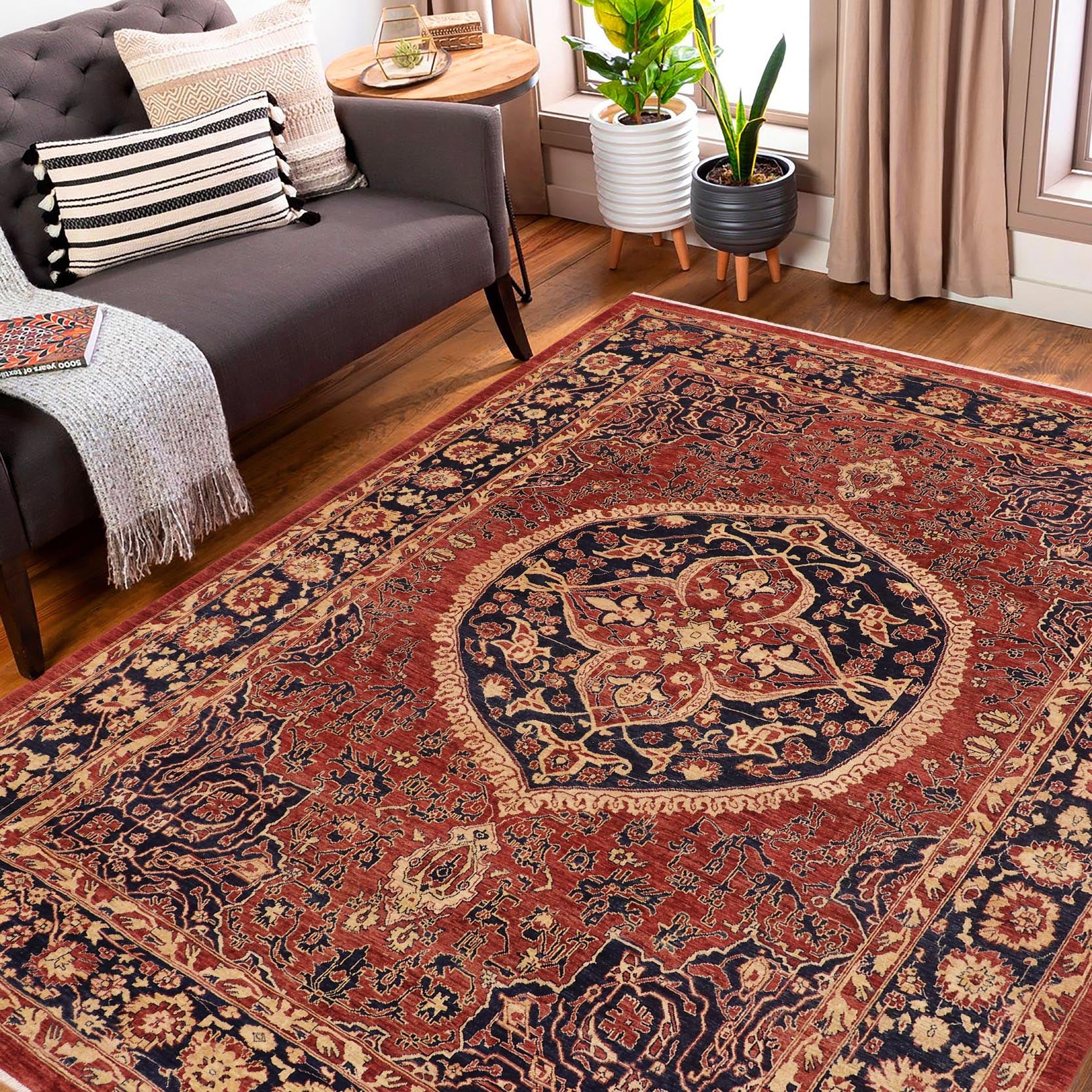 handmade Traditional Kafkaz Rust Blue Hand Knotted RECTANGLE 100% WOOL area rug 9' x 11'