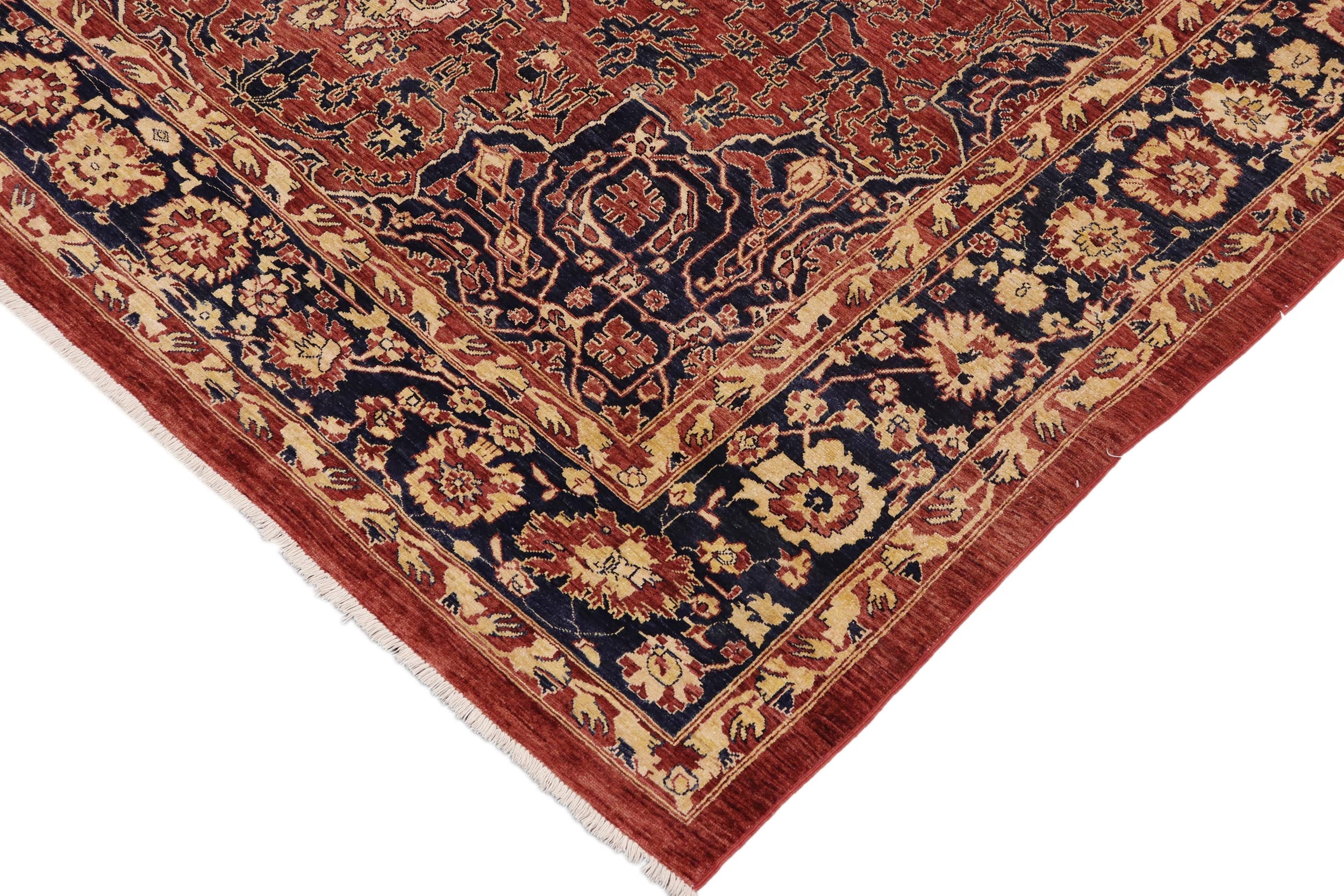 handmade Traditional Kafkaz Rust Blue Hand Knotted RECTANGLE 100% WOOL area rug 9' x 11'