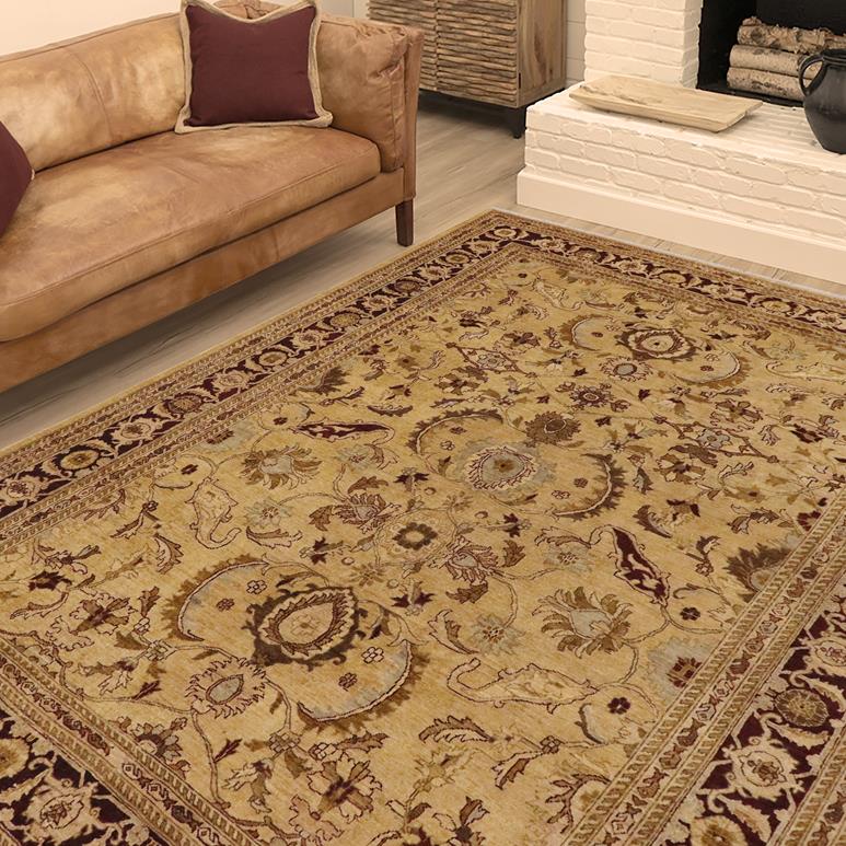 handmade Traditional Kafkaz Lt. Gold Burgundy Hand Knotted RECTANGLE 100% WOOL area rug 9 x 12