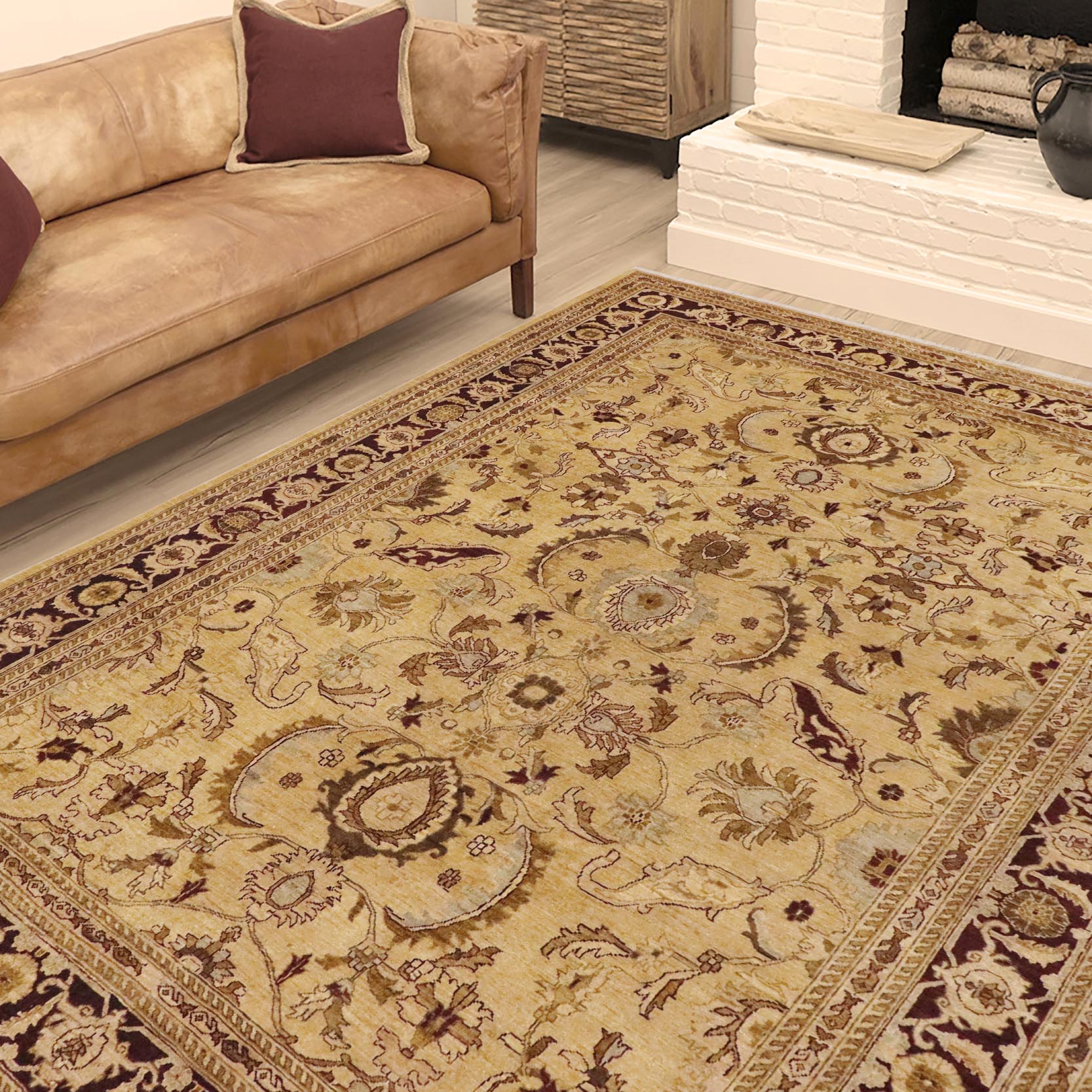 handmade Traditional Kafkaz Lt. Gold Burgundy Hand Knotted RECTANGLE 100% WOOL area rug 9x12
