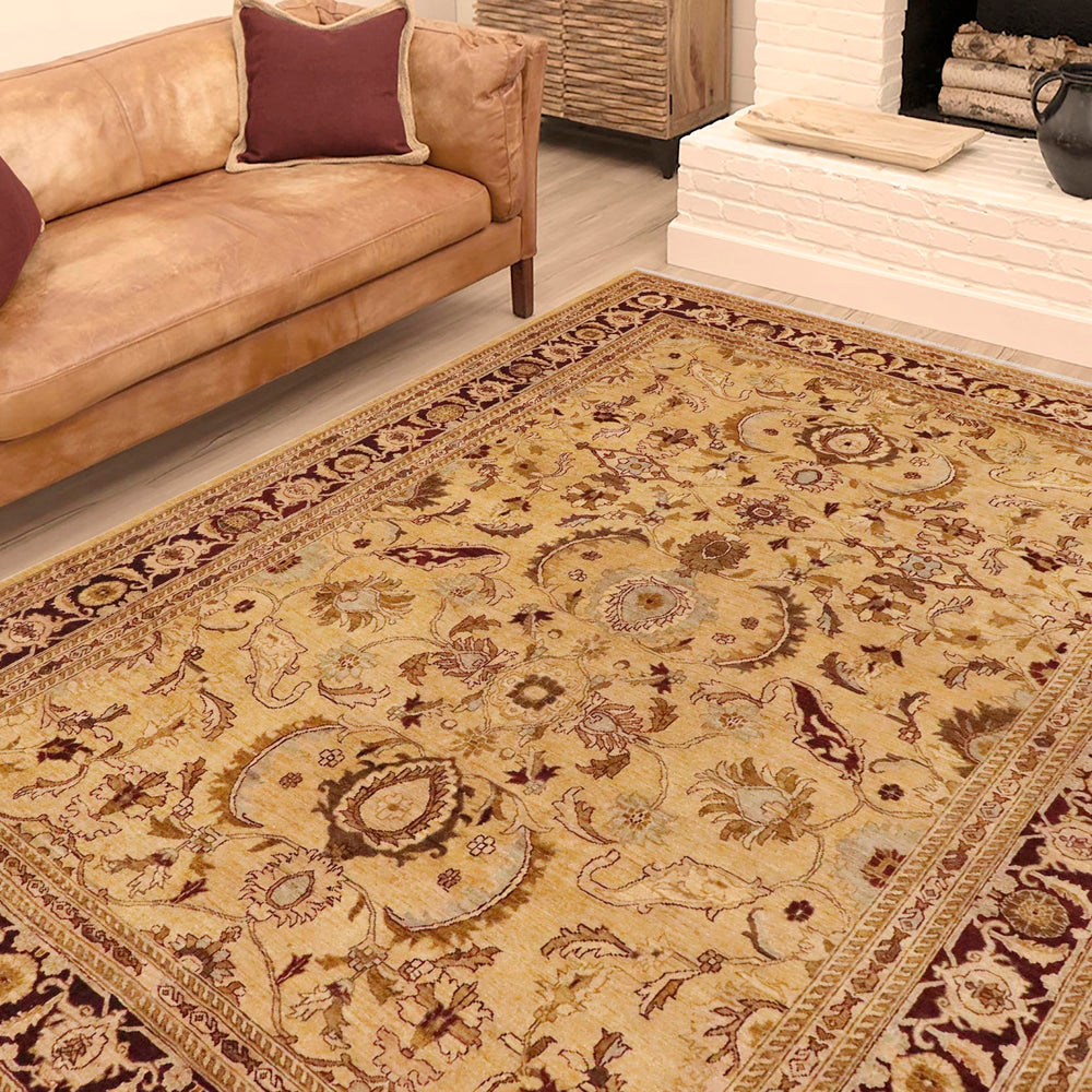 handmade Traditional Kafkaz Lt. Gold Burgundy Hand Knotted RECTANGLE 100% WOOL area rug 9x12