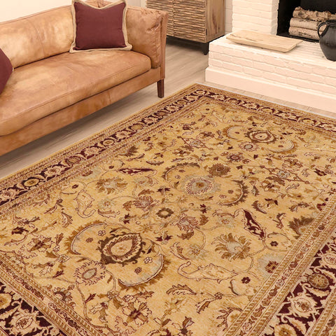 handmade Traditional Kafkaz Lt. Gold Burgundy Hand Knotted RECTANGLE 100% WOOL area rug 9x12