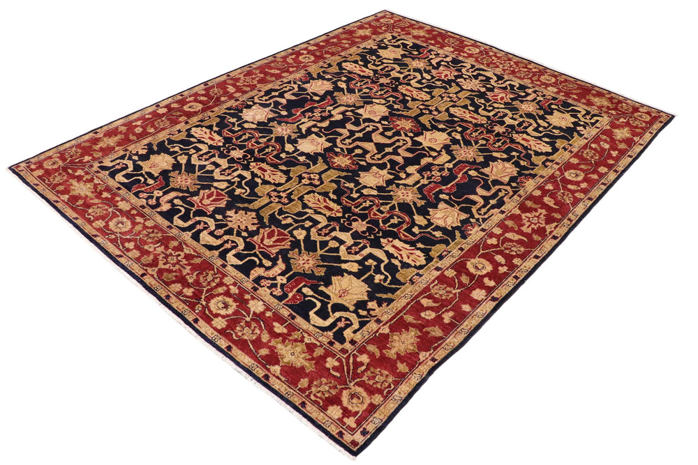 handmade Transitional Kafkaz Blue Red Hand Knotted RECTANGLE 100% WOOL area rug 9' x 12'