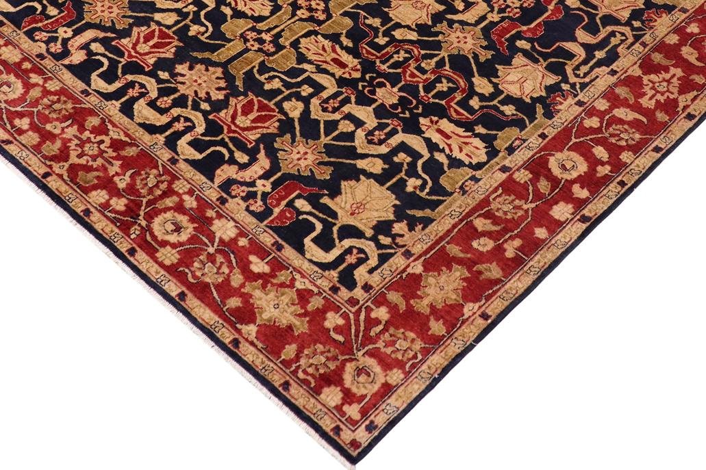 handmade Traditional Kafkaz Blue Red Hand Knotted RECTANGLE 100% WOOL area rug 9 x 12