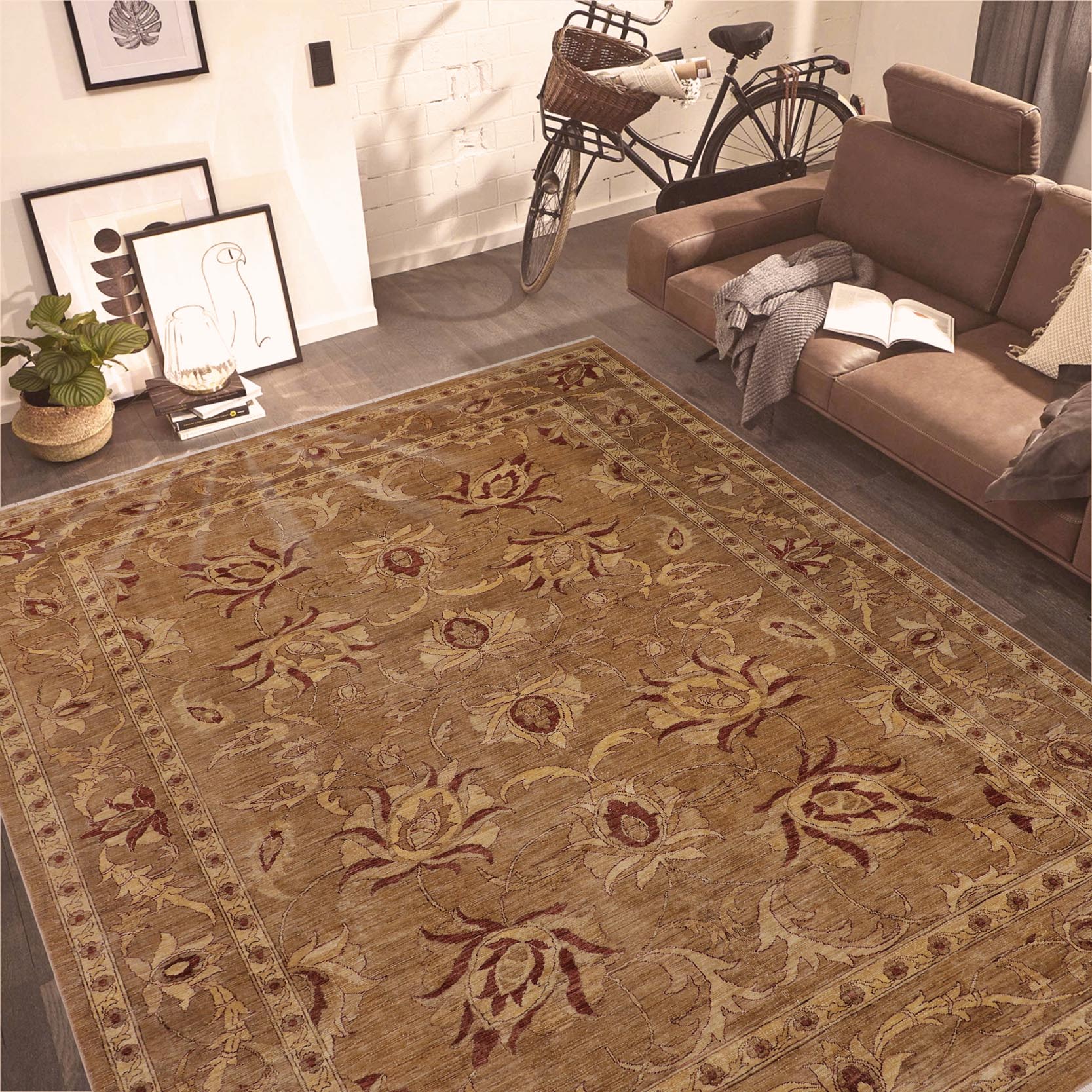 handmade Transitional Kafkaz Taupe Beige Hand Knotted RECTANGLE 100% WOOL area rug 9' x 12'