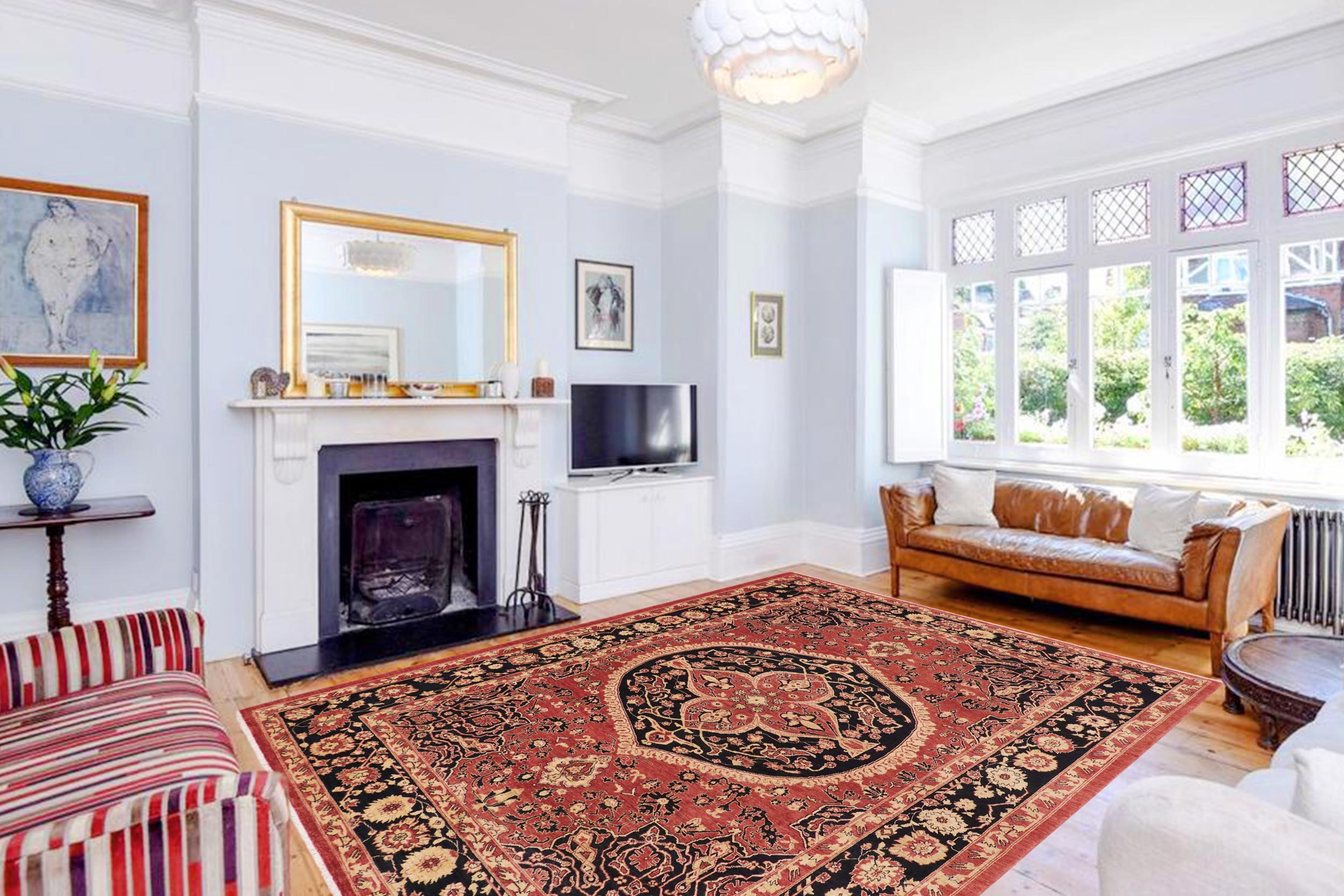 handmade Traditional Kafkaz Rust Blue Hand Knotted RECTANGLE 100% WOOL area rug 9' x 12'