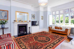 handmade Traditional Kafkaz Rust Blue Hand Knotted RECTANGLE 100% WOOL area rug 9 x 12