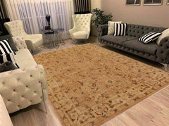 handmade Traditional Kafkaz Tan Lt. Gold Hand Knotted RECTANGLE 100% WOOL area rug 9 x 12