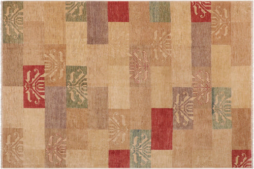 9x12 hand knotted modern Gabbeh wool rug in beige and tan - Contemporary Gabbeh Georgine