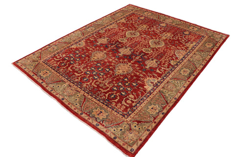 handmade Transitional Kafkaz Red Olive Green Hand Knotted RECTANGLE 100% WOOL area rug 9' x 11'