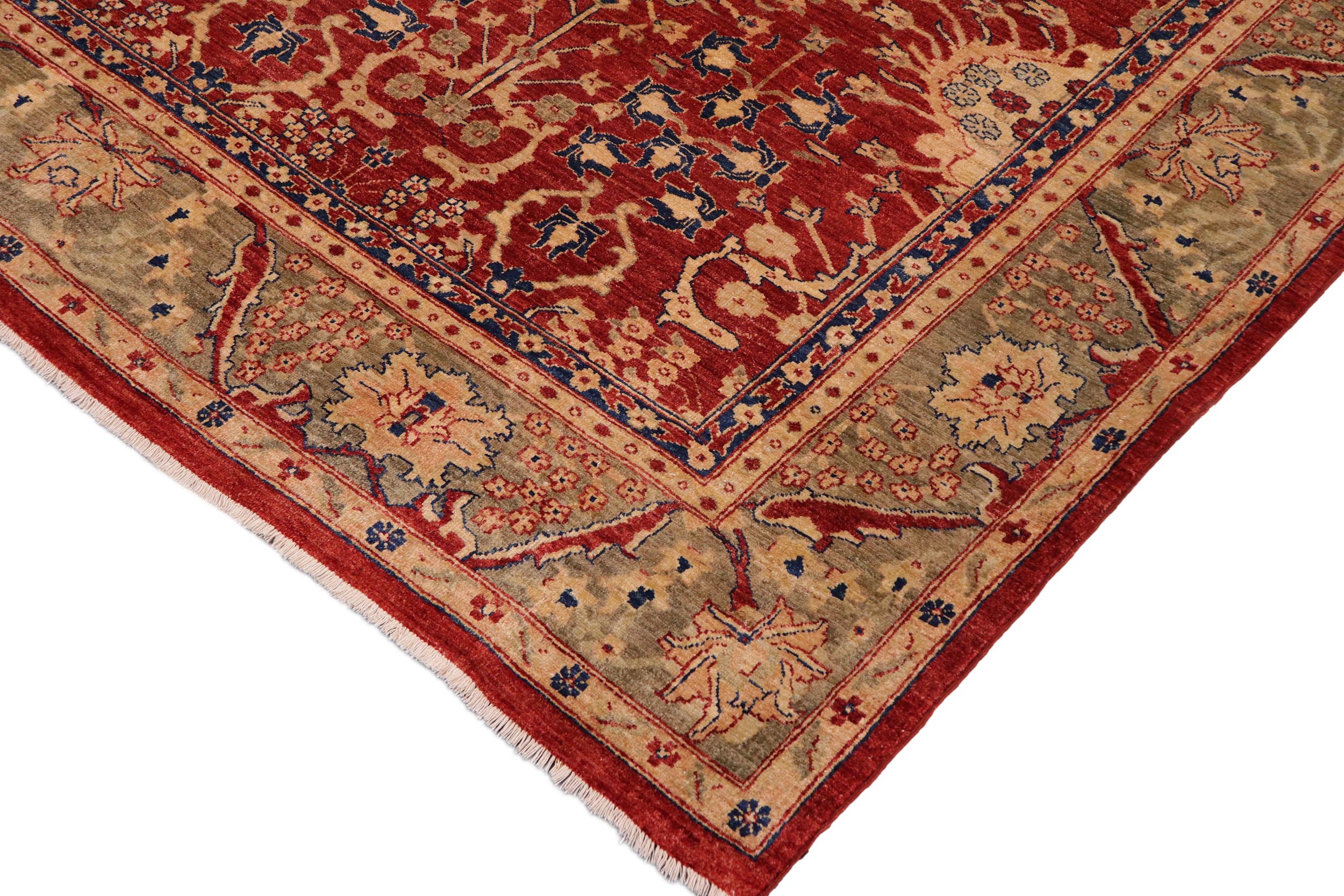 handmade Transitional Kafkaz Red Olive Green Hand Knotted RECTANGLE 100% WOOL area rug 9' x 11'