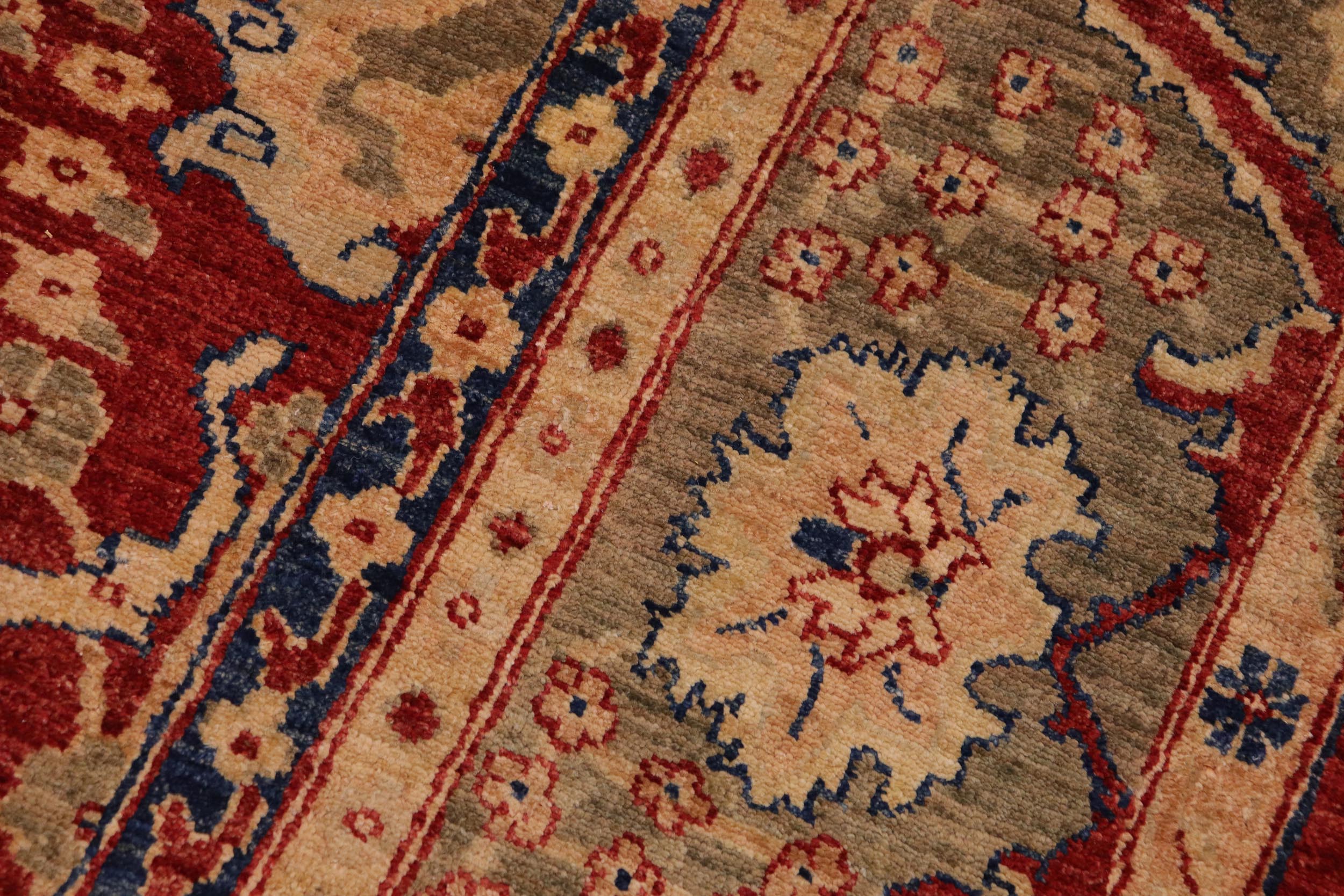 handmade Transitional Kafkaz Red Olive Green Hand Knotted RECTANGLE 100% WOOL area rug 9' x 11'