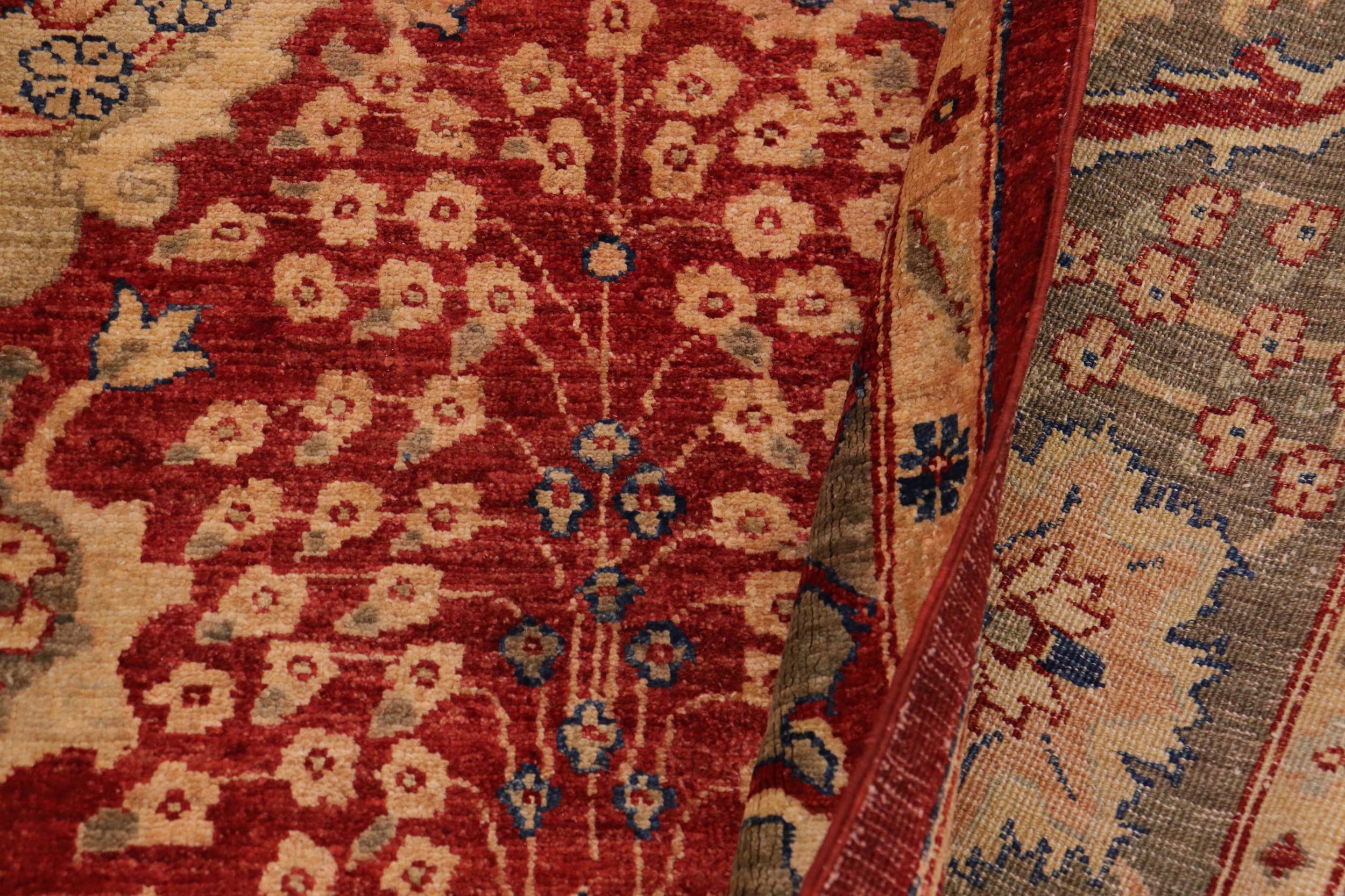 handmade Transitional Kafkaz Red Olive Green Hand Knotted RECTANGLE 100% WOOL area rug 9' x 11'