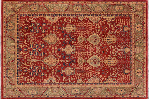 handmade Transitional Kafkaz Red Olive Green Hand Knotted RECTANGLE 100% WOOL area rug 9' x 11'