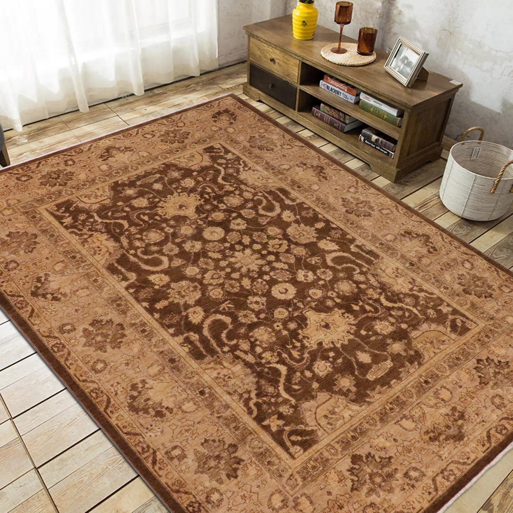 handmade Traditional Kafkaz Brown Tan Hand Knotted RECTANGLE 100% WOOL area rug 9x12