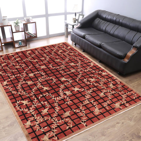 handmade Modern Kafkaz Red Tan Hand Knotted RECTANGLE 100% WOOL area rug 9' x 12'