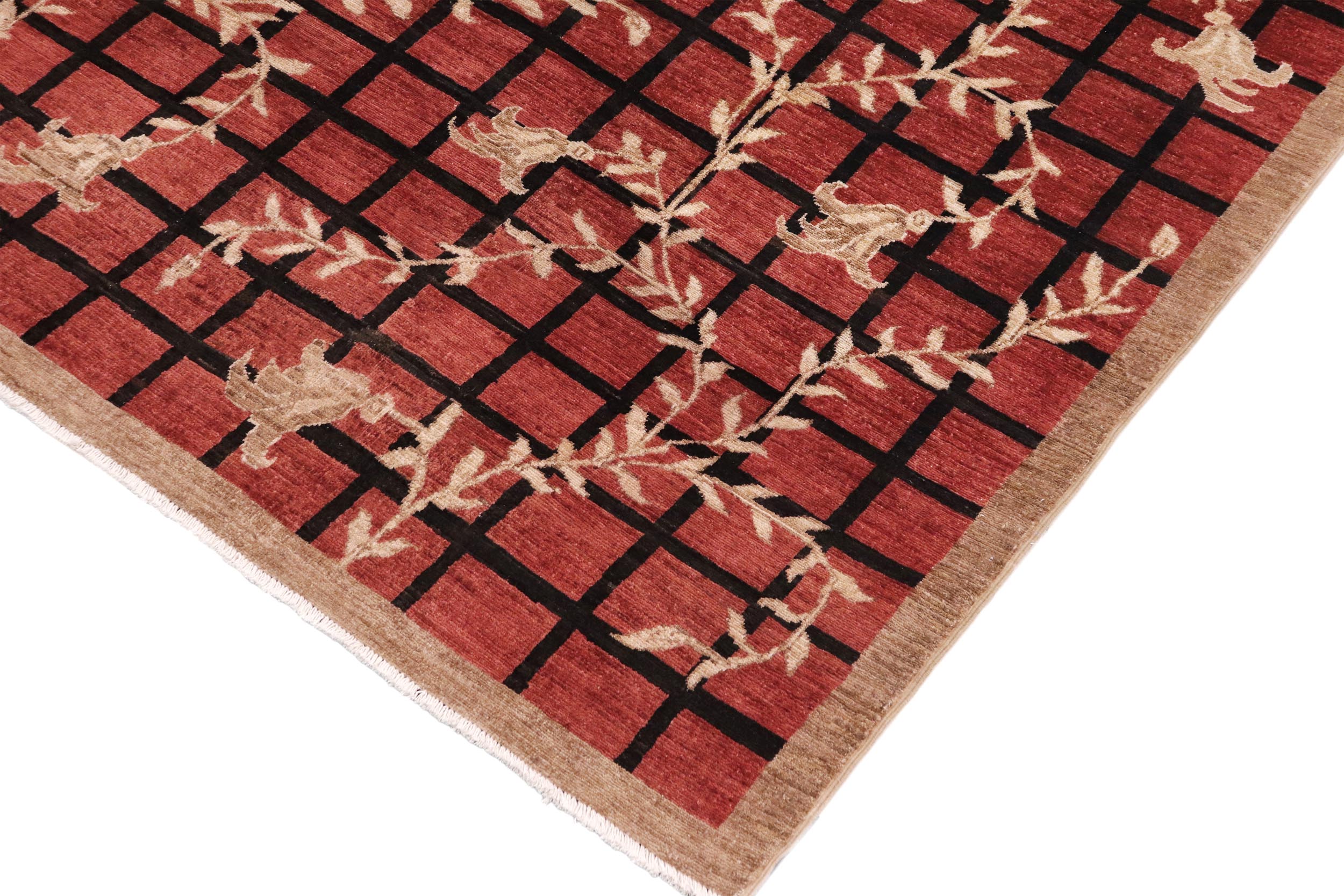 handmade Modern Kafkaz Red Tan Hand Knotted RECTANGLE 100% WOOL area rug 9' x 12'