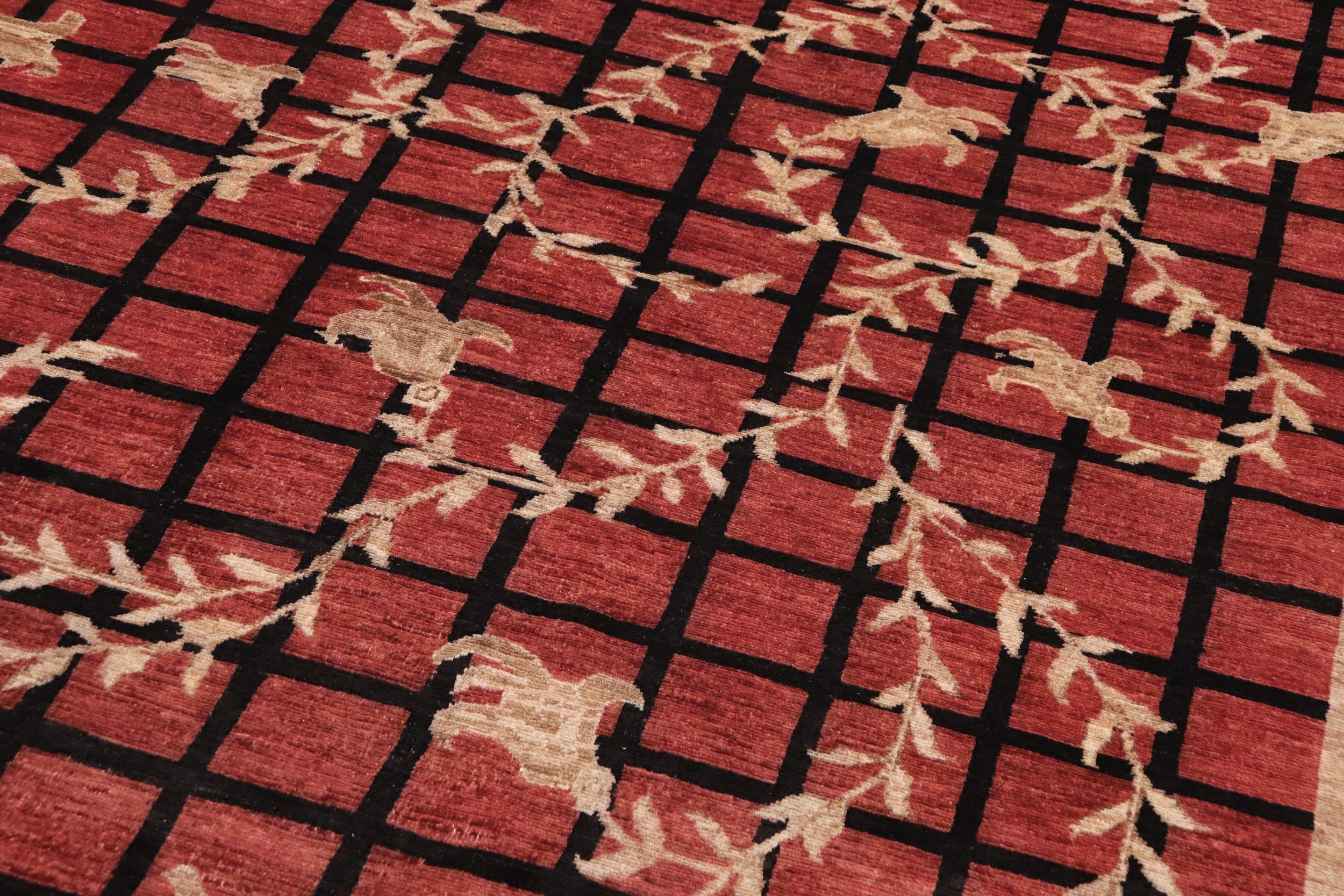 handmade Modern Kafkaz Red Tan Hand Knotted RECTANGLE 100% WOOL area rug 9' x 12'