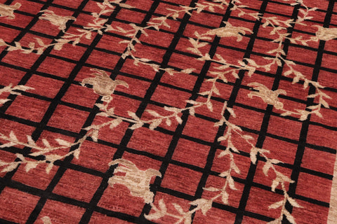 handmade Modern Kafkaz Red Tan Hand Knotted RECTANGLE 100% WOOL area rug 9' x 12'