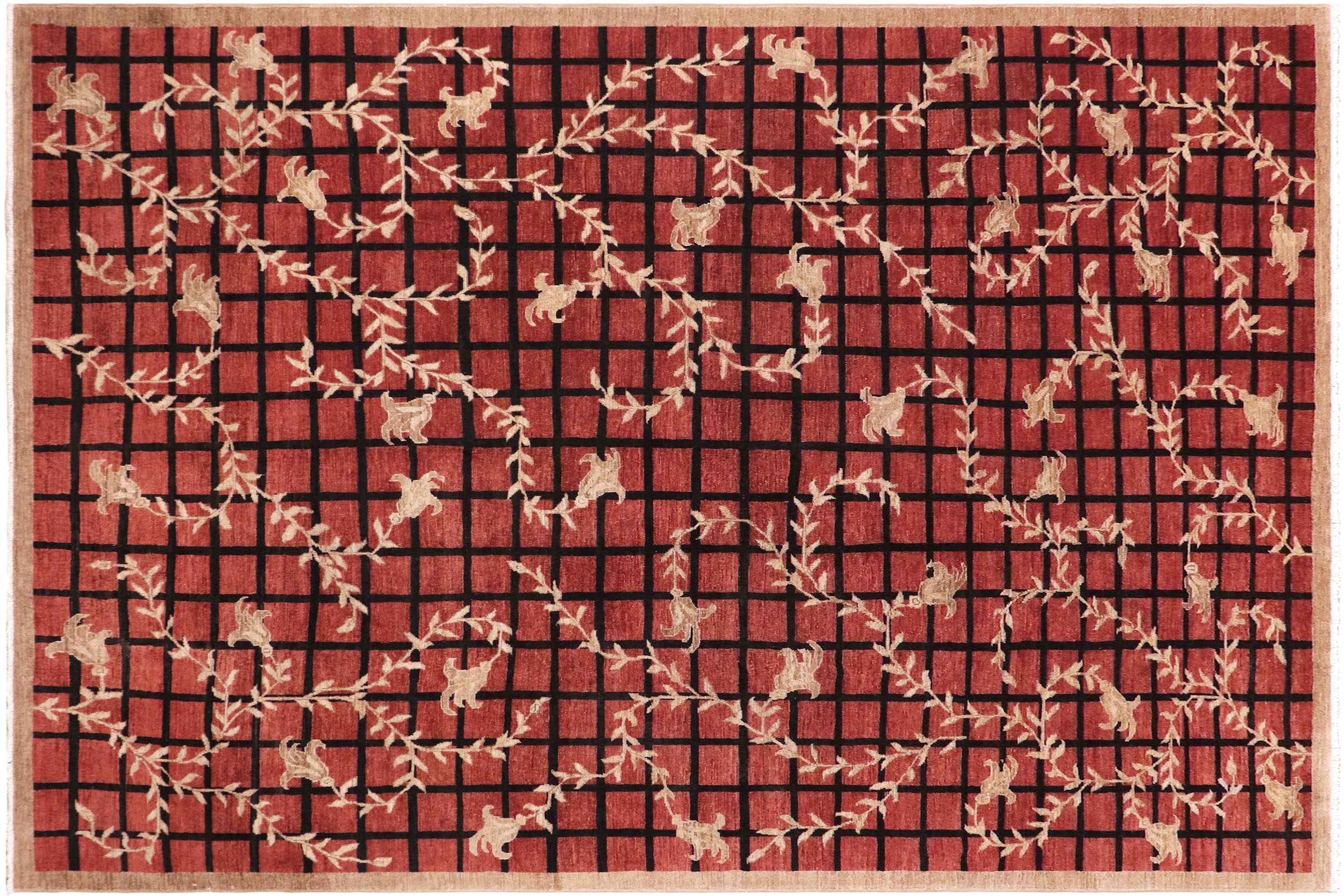 handmade Modern Kafkaz Red Tan Hand Knotted RECTANGLE 100% WOOL area rug 9' x 12'