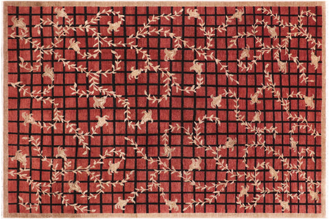 handmade Modern Kafkaz Red Tan Hand Knotted RECTANGLE 100% WOOL area rug 9' x 12'