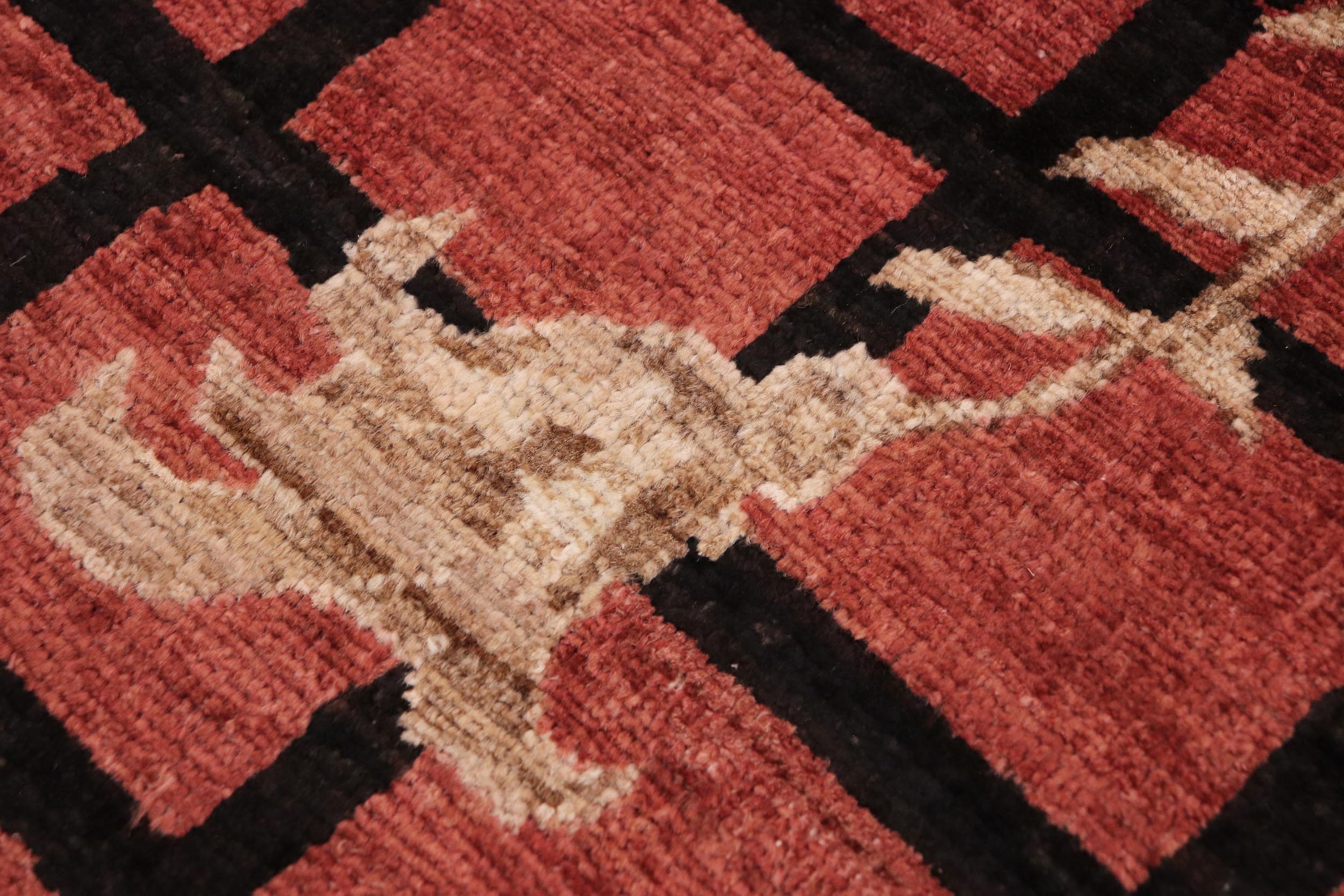 handmade Modern Kafkaz Red Tan Hand Knotted RECTANGLE 100% WOOL area rug 9' x 12'