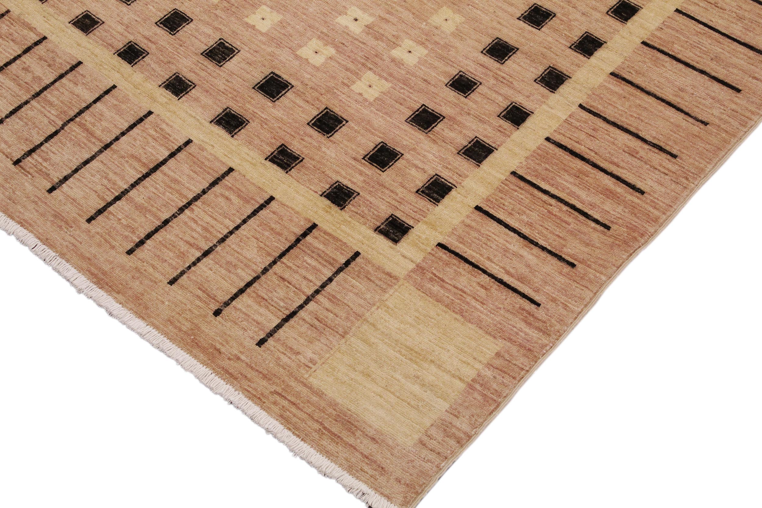 handmade Modern Kafkaz Nude Tan Hand Knotted RECTANGLE 100% WOOL area rug 9' x 12'