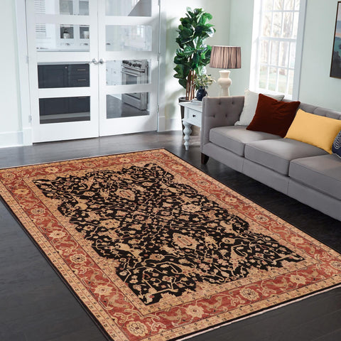 handmade Transitional Kafkaz Black Rust Hand Knotted RECTANGLE 100% WOOL area rug 9' x 12'
