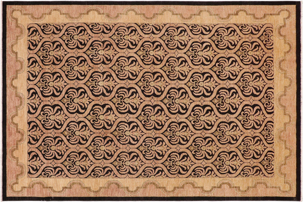 handmade Transitional Kafkaz Brown Tan Hand Knotted RECTANGLE 100% WOOL area rug 9' x 12'